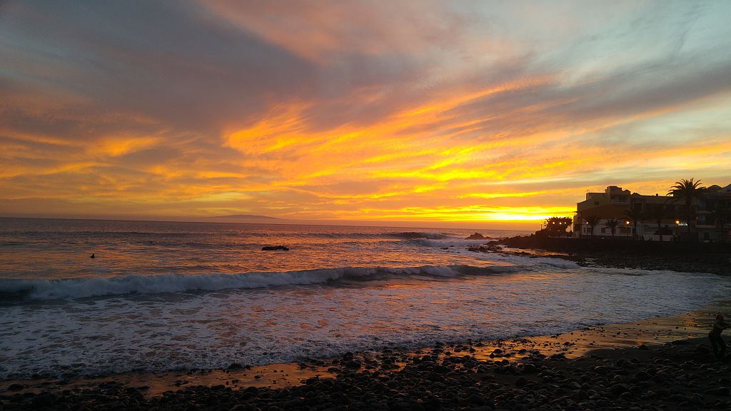 Kanaren Wanderreise La Gomera, Sonnenuntergang Playa 1 - Sento Wanderreisen